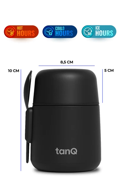 TanQ Ömür Boyu Garantili Bento Paslanmaz Çelik Yemek-Mama Termosu Midnihgt Black 0.50 Lt- (17 Oz) - 2