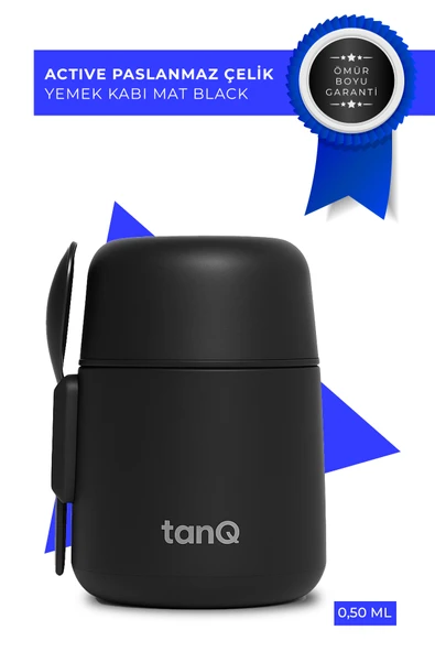 TanQ Ömür Boyu Garantili Bento Paslanmaz Çelik Yemek-Mama Termosu Midnihgt Black 0.50 Lt- (17 Oz)