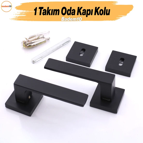 Paytak Oda Siyah Kapı Kolu Kare Rozetli Sağa Sola Uygun İç Dış Ev Oda Kapısı Kilitlenebilir 1 Takım - Resim 7