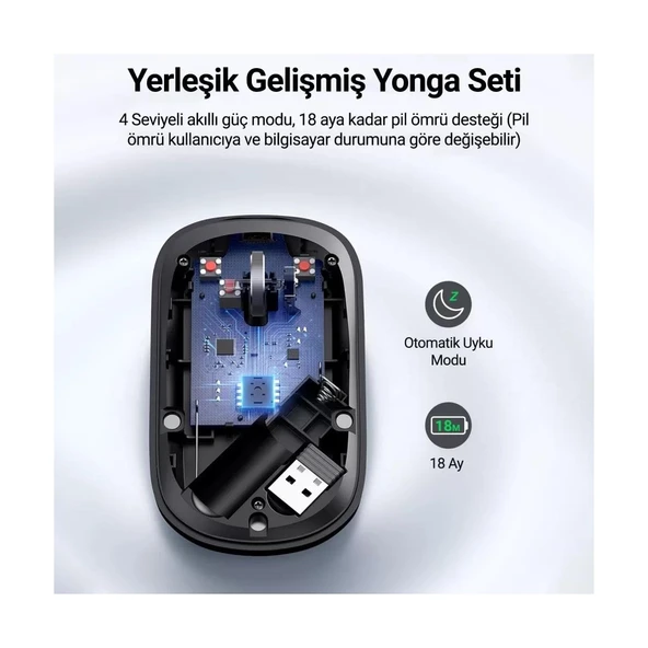 Ugreen 2.4ghz Sessiz Tuşlu Kablosuz Optik Mouse Siyah - 5