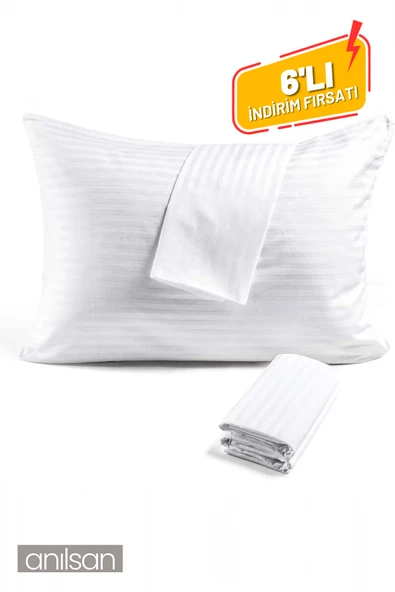 6'lı Çizgili Saten Yastık Kılıfı – 50x70 Cm, 83tel