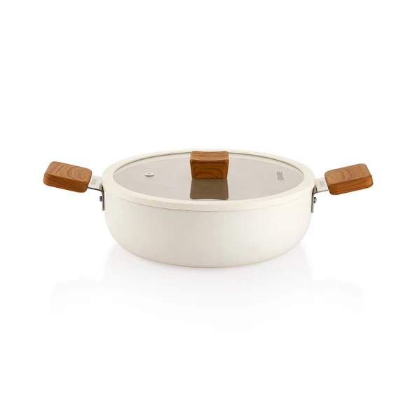 Schafer Ceramoni Seramik Basık Tencere 24 Cm-Krem