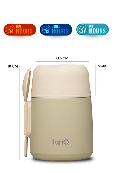 TanQ Ömür Boyu Garantili Bento Paslanmaz Çelik Yemek-Mama Termosu Vanilla 0.50 Lt- (17 Oz) - 2