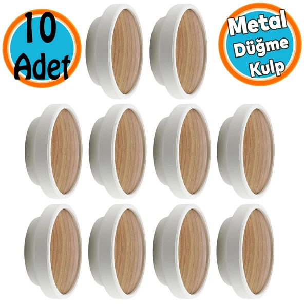 Mobilya Kulp Düğme Ahşap Desenli Aytaşı Çekmece Mutfak Dolabı Dolap Kulpu Kulbu Kulpları 10 Adet ürün görseli