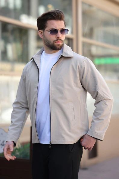 Erkek Yeni Sezon Fermuarlı Krem Ceket
