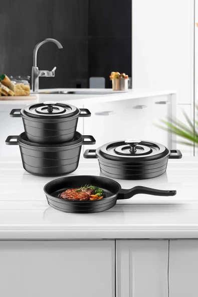 Elexus 7 Parça Döküm Kapak Tencere Seti - Siyah