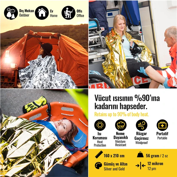 Acil Durumlar İçin Termal Battaniye Vücut Isınızı Koruyun 25 Adet - 2