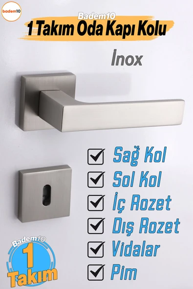 Paytak İNOX Oda Kapı Kolu Kare Rozetli Sağa Sola Uygun İç Dış Ev Oda Kapısı Kilitlenebilir 1 Takım - 6