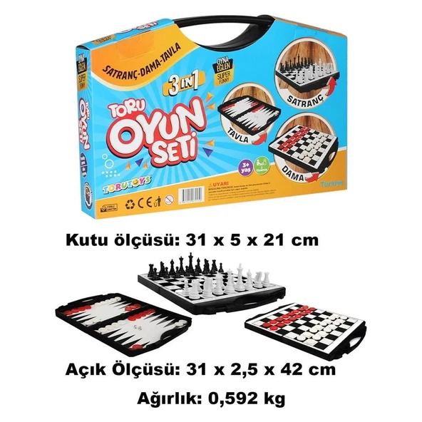 Toru 3 in 1 Çantalı Oyun Seti Satranç-Dama-Tavla - 2