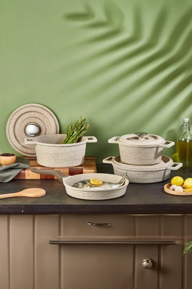 Elexus 7 Parça Döküm Kapak Tencere Seti - Kahverengi