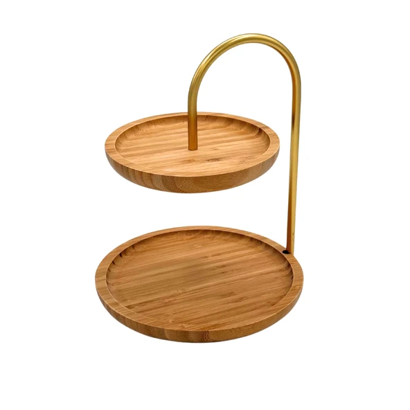 Bambu Luxe 2 Katlı Stant, Sunum Standı , Çift Katlı Sunumluk, Dekoratif Stant, Sunum Seti