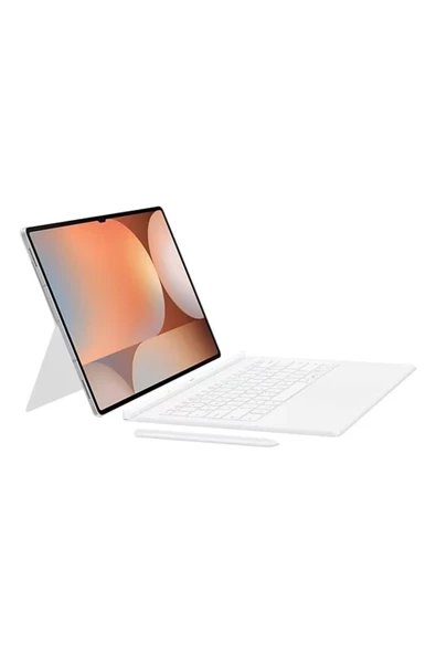 Samsung Galaxy Tab S10 / S9 Ultra Klavyeli Mousepadli Kılıf Beyaz - Resim 6