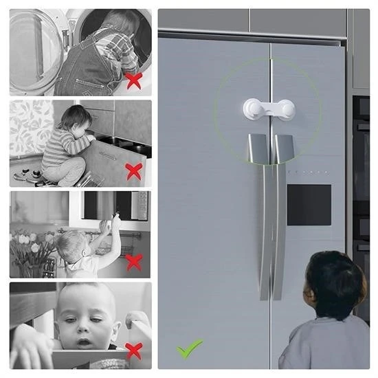 Bebek Çocuk Güvenliği Çekmece ve Dolap İçin Kendiliğinde Yapışkanlı Vidasız Kapak Kilidi - 4