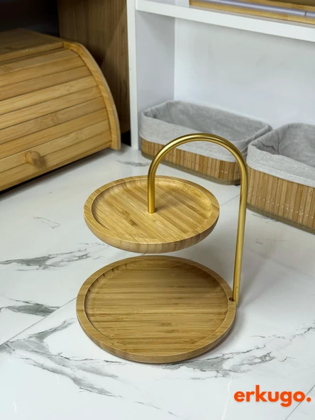 Bambu Luxe 2 Katlı Stant, Sunum Standı , Çift Katlı Sunumluk, Dekoratif Stant, Sunum Seti - 2