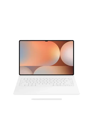 Samsung Galaxy Tab S10 / S9 Ultra Klavyeli Mousepadli Kılıf Beyaz - Resim 8