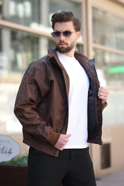Erkek Yeni Sezon Taba Deri Ceket - 2