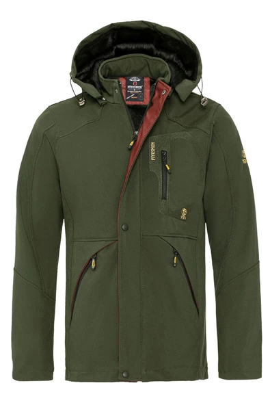 Su ve Rüzgar Geçirmez Kürklü Haki Softshell Erkek Ceket