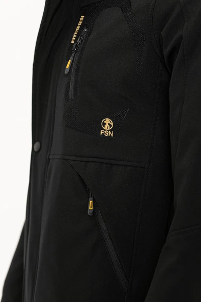 Kürklü Su ve Rüzgar Geçirmez Siyah Softshell Kışlık Erkek Mont - 5