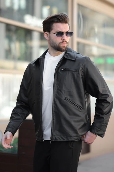 Erkek Siyah Deri Ceket