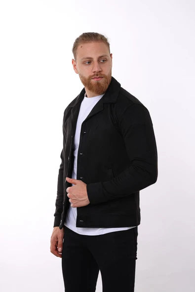 Erkek Siyah Süet Nubuk Düğmeli Çapraz Ceket F02000 - 2