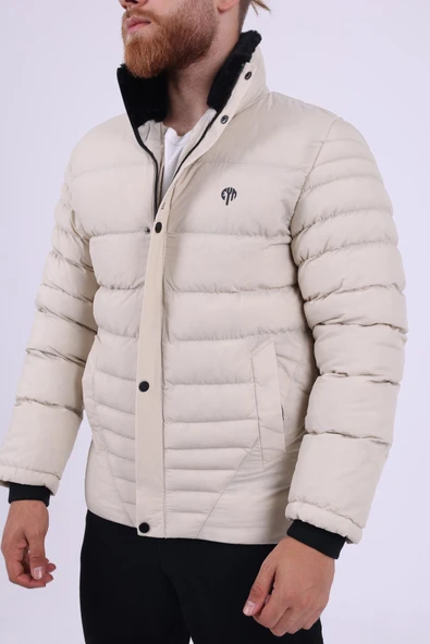 Erkek Dik Yaka Beyaz Kışlık Mont & Kaban & Parka -FN20020 - 4