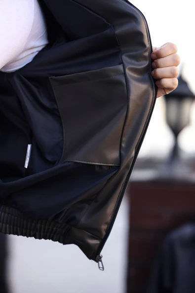 Erkek Siyah Deri Ceket - 4