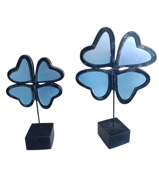 30cm -35cm ebatlarında kırılmaz polyester,2 li yonca figürlü siyah biblo - Resim 4