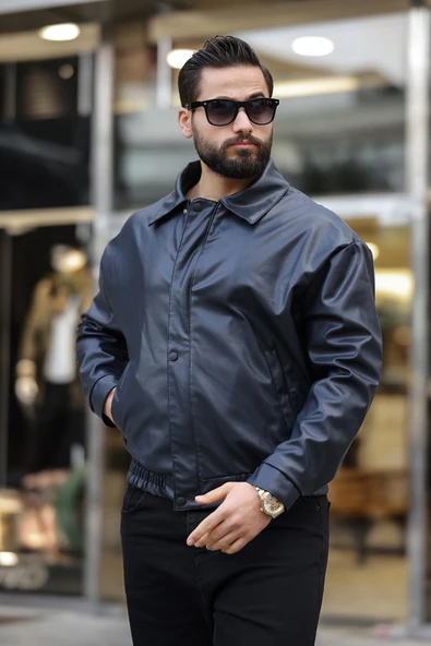 Vintage Oversize Erkek Siyah Deri Ceket