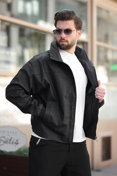 Erkek Yeni Sezon Siyah Deri Ceket - 2