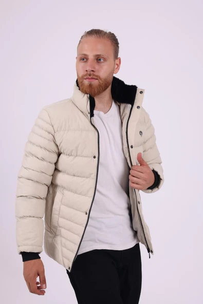 Erkek Dik Yaka Beyaz Kışlık Mont & Kaban & Parka -FN20020 - 2