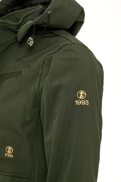 Su ve Rüzgar Geçirmez Kürklü Haki Softshell Erkek Ceket - 4