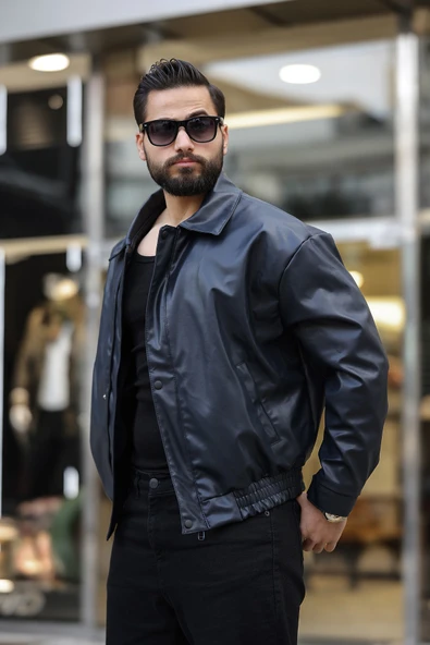 Vintage Oversize Erkek Siyah Deri Ceket - 2