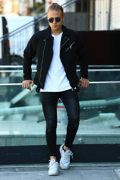 Yeni Sezon Erkek Siyah Deri Ceket - 2