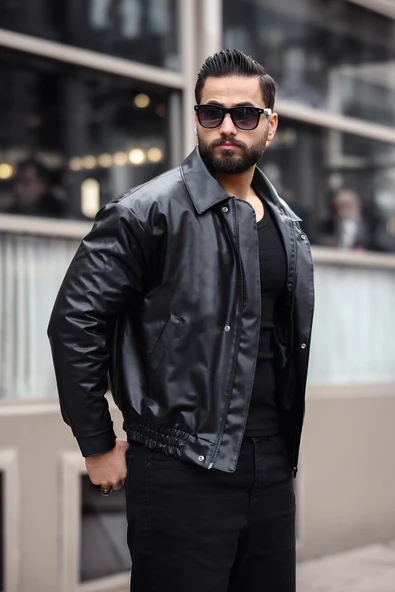 Vintage Erkek Siyah Deri Ceket - 2