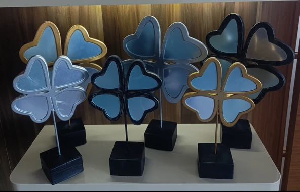 30cm -35cm ebatlarında kırılmaz polyester,2 li yonca figürlü siyah biblo - Resim 3