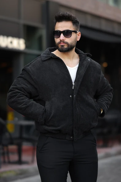 Vintage Oversize Erkek Siyah Kadife Ceket - 3