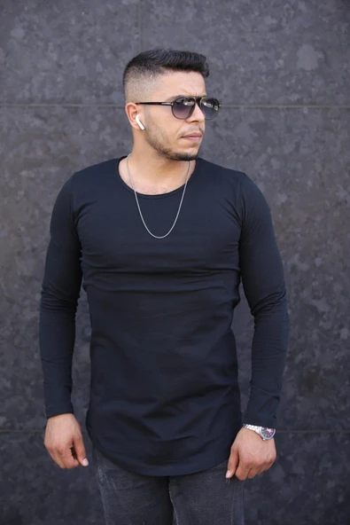 Yeni Sezon Erkek Uzun Kollu Siyah T-shirt - 2