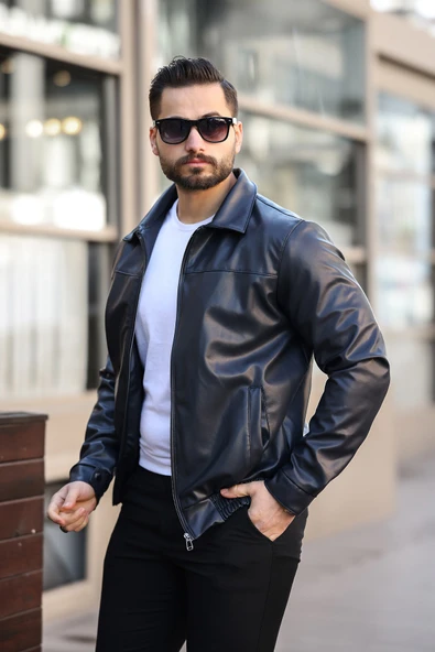 Erkek Siyah Deri Ceket - 3