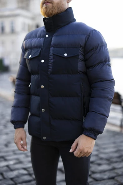 Erkek Mavi Dik Yaka Şişme Mont -FN20220 - Resim 5