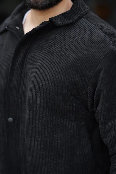Vintage Oversize Erkek Siyah Kadife Ceket - 4