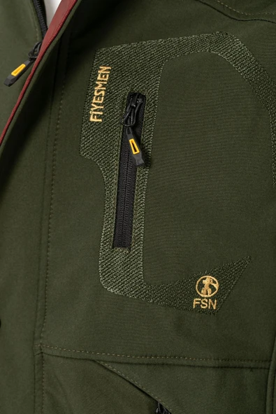 Su ve Rüzgar Geçirmez Kürklü Haki Softshell Erkek Ceket - 2