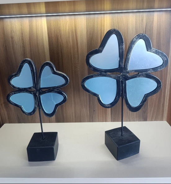 30cm -35cm ebatlarında kırılmaz polyester,2 li yonca figürlü siyah biblo - Resim 2