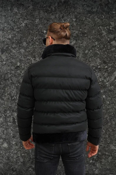 Yeni Sezon Siyah Kürklü Erkek Deri Mont - 6