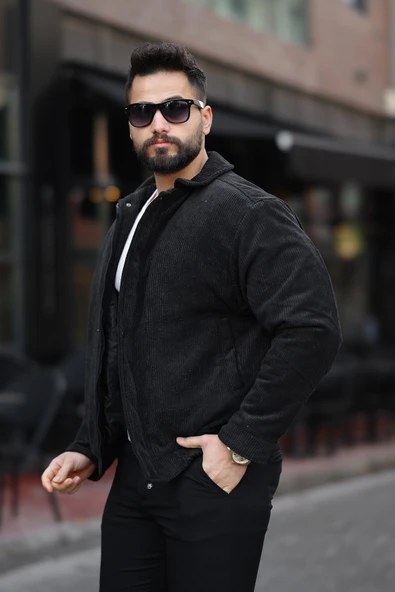 Vintage Oversize Erkek Siyah Kadife Ceket - 2