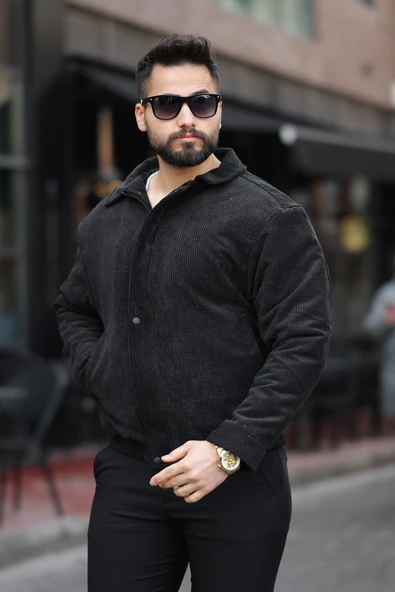 Vintage Oversize Erkek Siyah Kadife Ceket