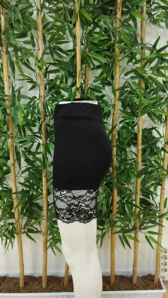 Kadın Yüksel Bel Dantelli Kısa Dalgıç Tayt - 7