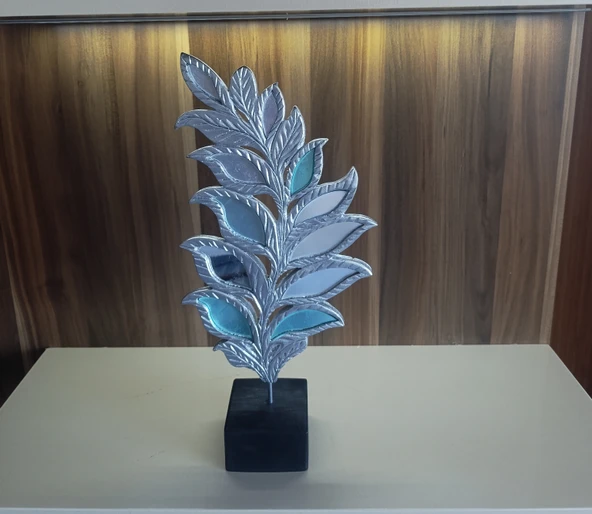 polyester,yaprak desenli aynalı kaideli BEYAZ RENK biblo - Resim 2