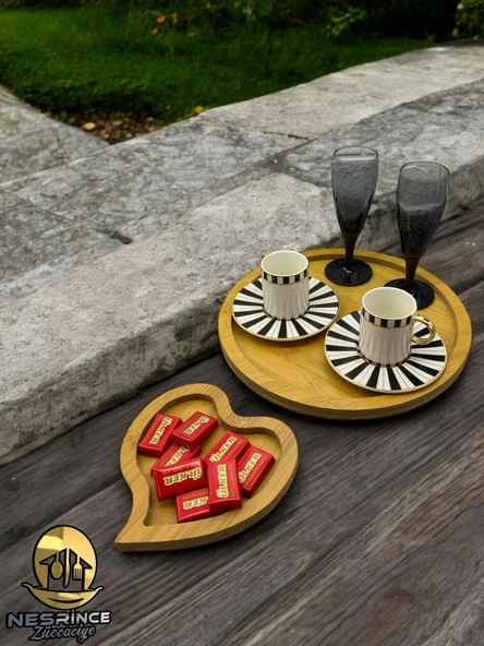 2'li Ahşap Kalp Model Dekoratif Sunumluk Tepsi Seti (27x27)