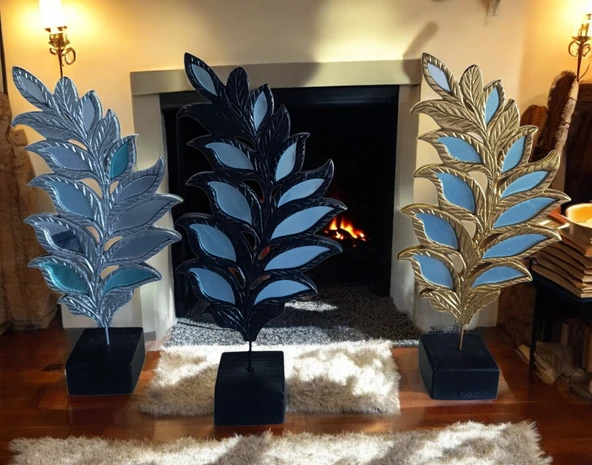 polyester,yaprak desenli aynalı kaideli BEYAZ RENK biblo - Resim 4