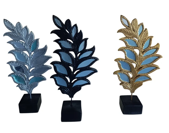 polyester,yaprak desenli aynalı kaideli BEYAZ RENK biblo - Resim 5